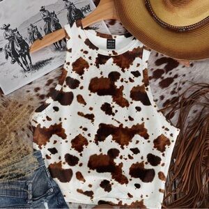 SHEIN Brown and White Cow Print Tank Top
